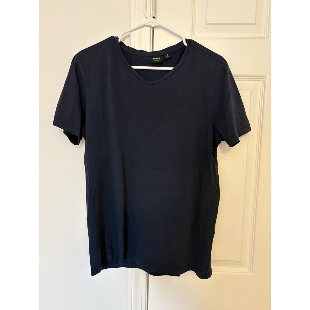 BOSS Hugo Boss Mens T Shirt XL Navy Blue Slim Fit V Neck Short Sleeve